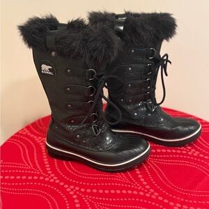 Sorel Women's Size 5 Joan of Arctic Black Sparkle Fur-Trimmed Winter Boots